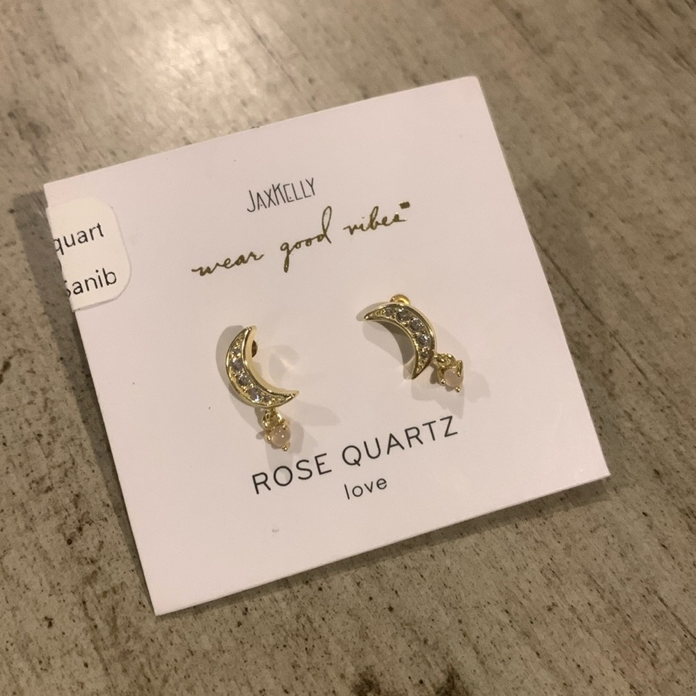 Jax Kelly NIB rose quartz moon earring
